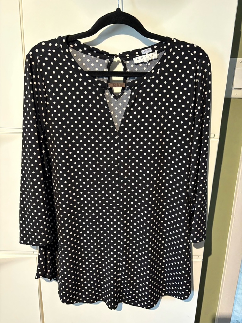 Chaus Black and White Polka Dot Keyhole Tunic